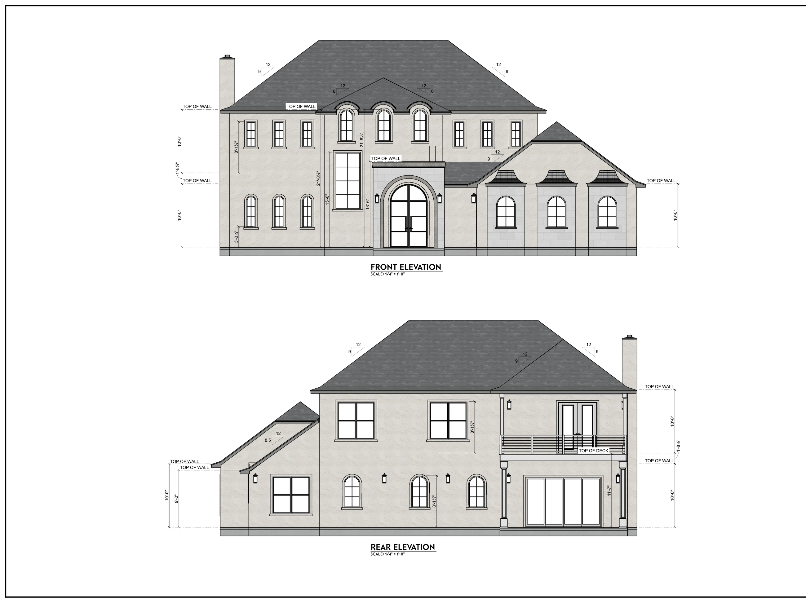 Front and rear elevations — conceptual plan sheet